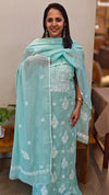 CW3T Aqua green chikankari net kota two piece salwar