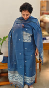 Indigo linen chanderi jamdani suit - SC54 - D1