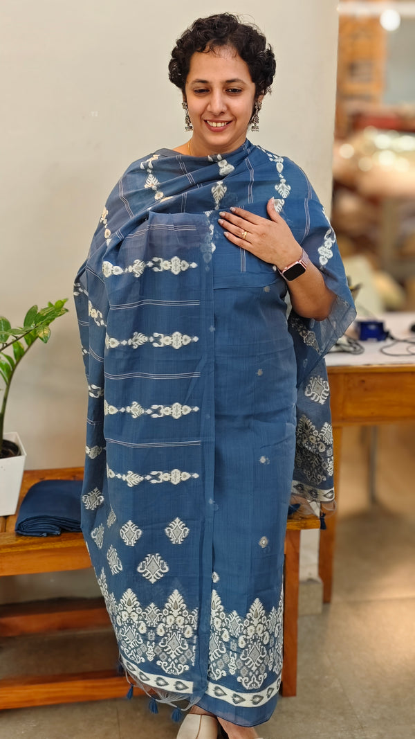 Indigo linen chanderi jamdani suit - SC54 - D2