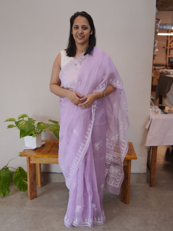 Lavender organza silk saree