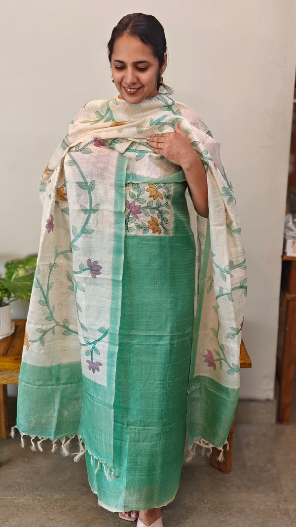 Tussar silk teal green set (3pc set)