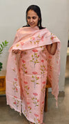 Pink hand painted tussar suit