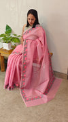Pink net kota embroidered saree