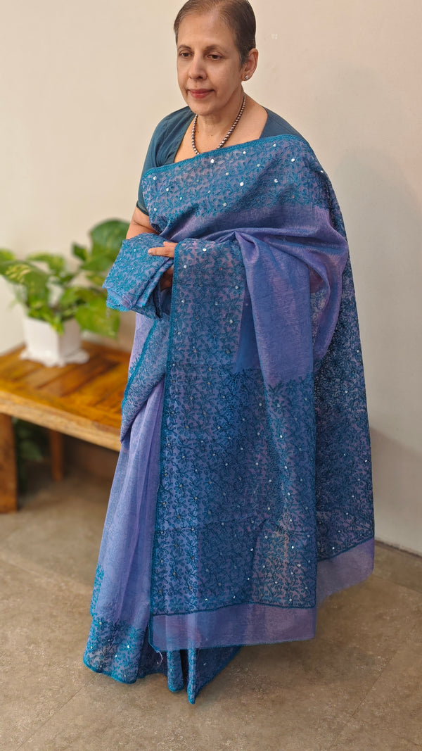 Lavender blue net kota saree
