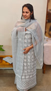 Unstitched Net Kota Chikankari grey Suit