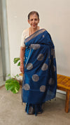 Blue raw silk saree with Jute Weaving