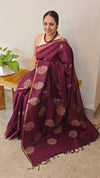 Wine shade raw silk saree