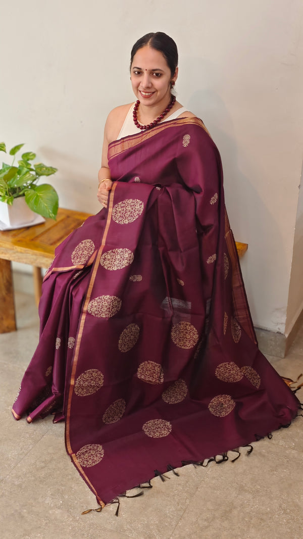 Wine shade raw silk saree