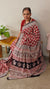 Red block printed cotton Saree