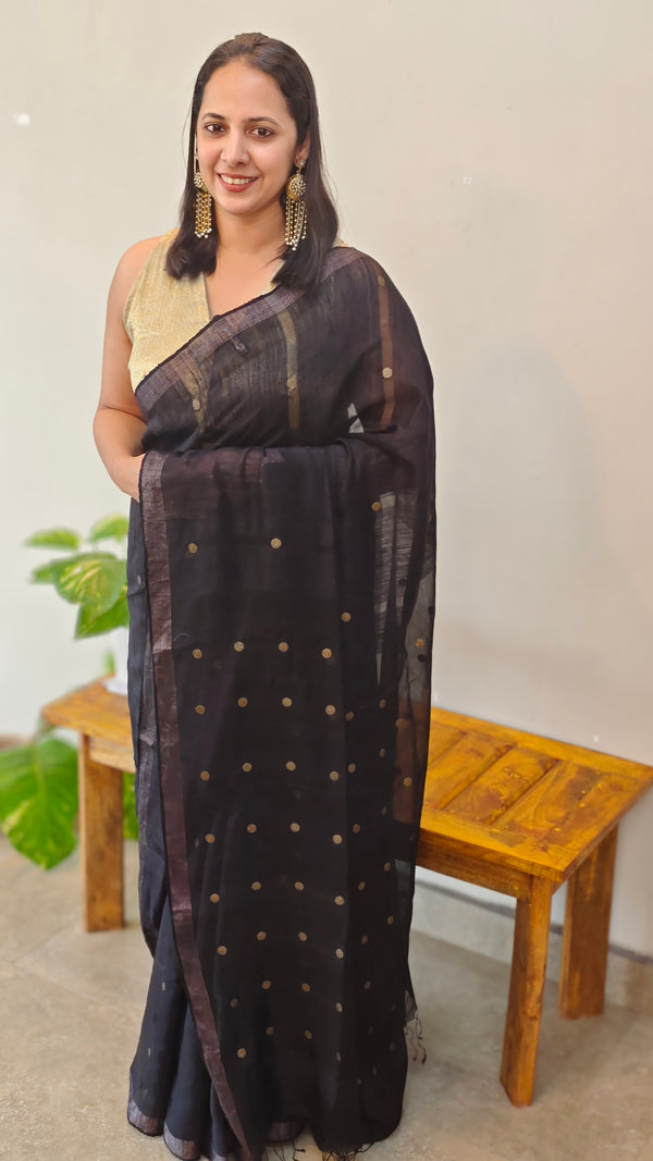Black muslin matka silk saree