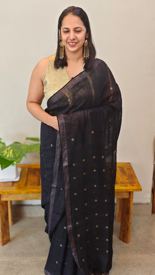 Black muslin matka silk saree