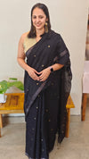 Black muslin matka silk saree