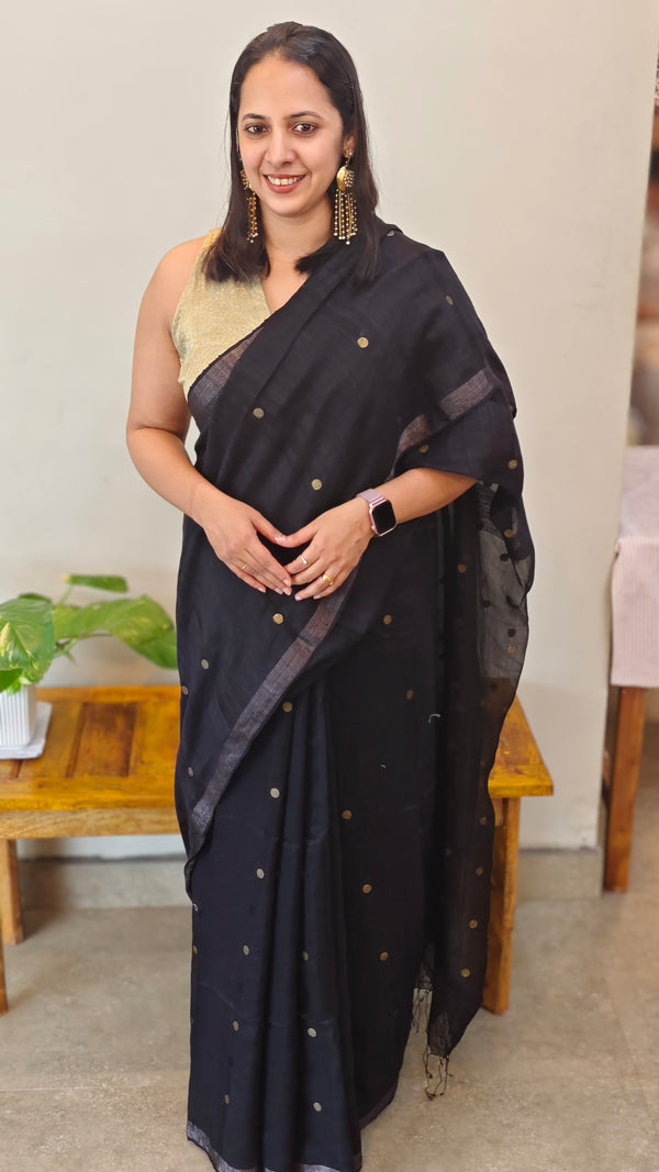 Black muslin matka silk saree