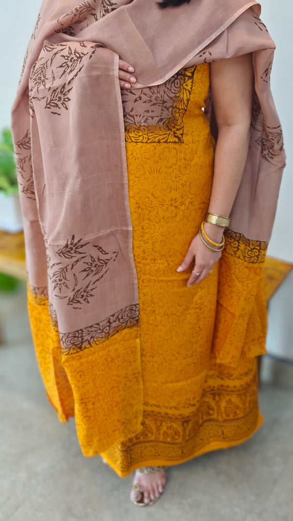 Mustard and brown upada suit