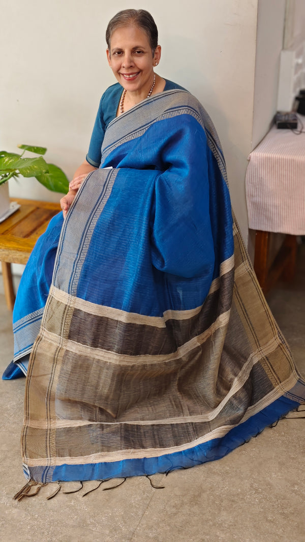 Blue linen saree