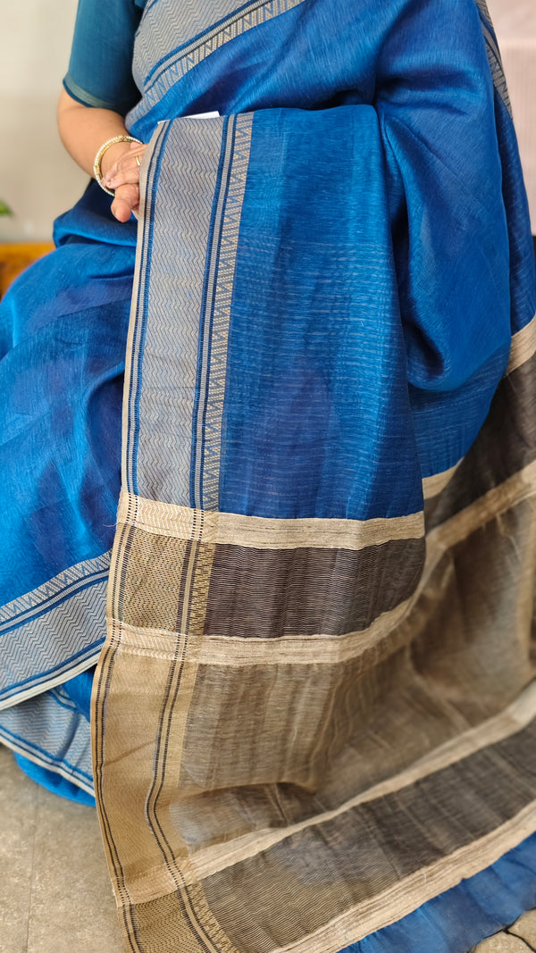 Blue linen saree