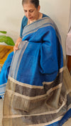Blue linen saree