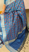 Blue ikat printed saree