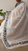 White tepchi kota saree with embroidered borders