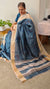 Blue printed tussar silk saree