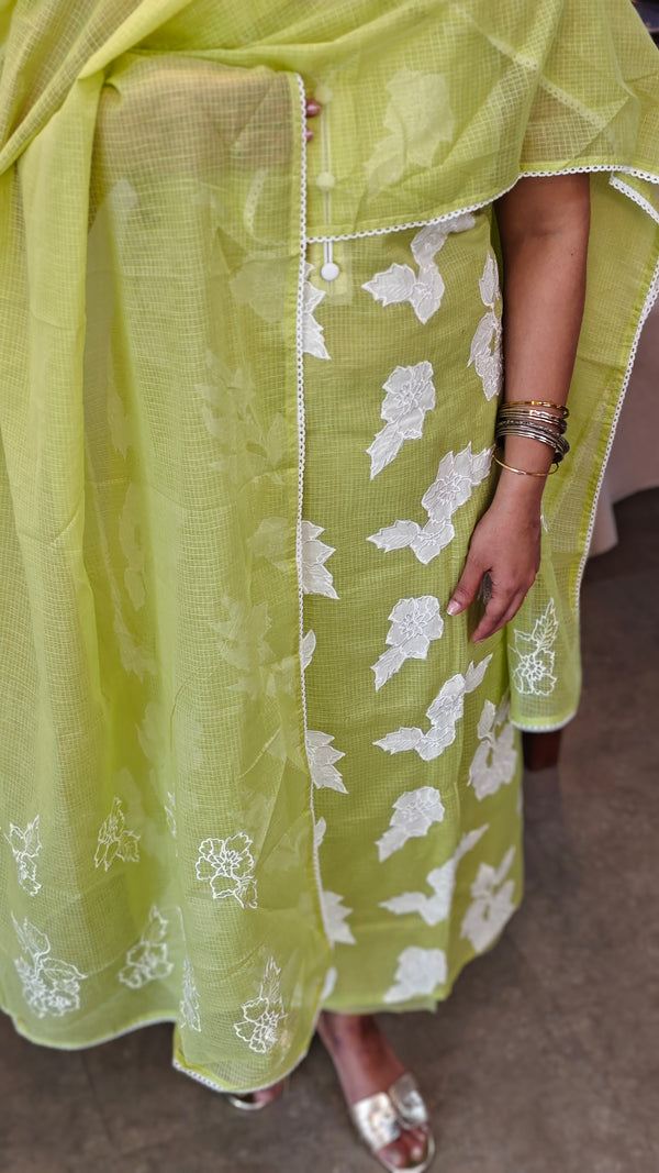 lime green net kota salwar