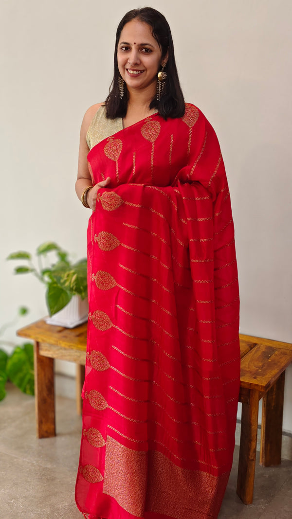 Chilli red banarasi saree