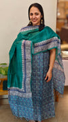 Blue printed Tussar salwar suit