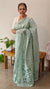 Teal shade applique saree