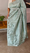 Teal shade applique saree