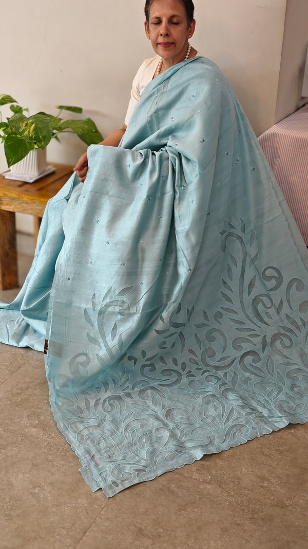Powder blue applique designed saree