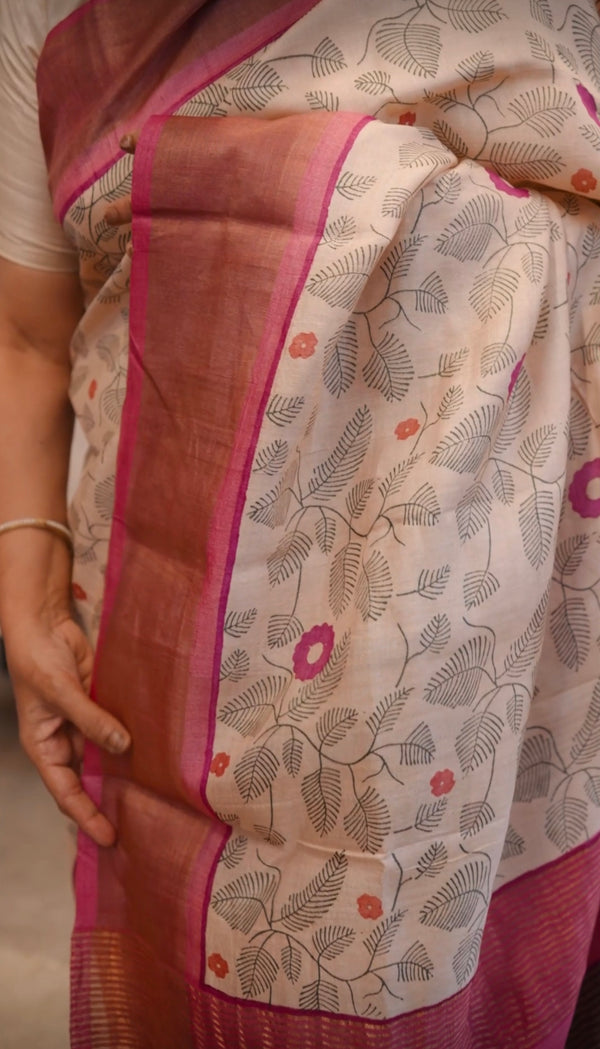 Printed tussar silk saree