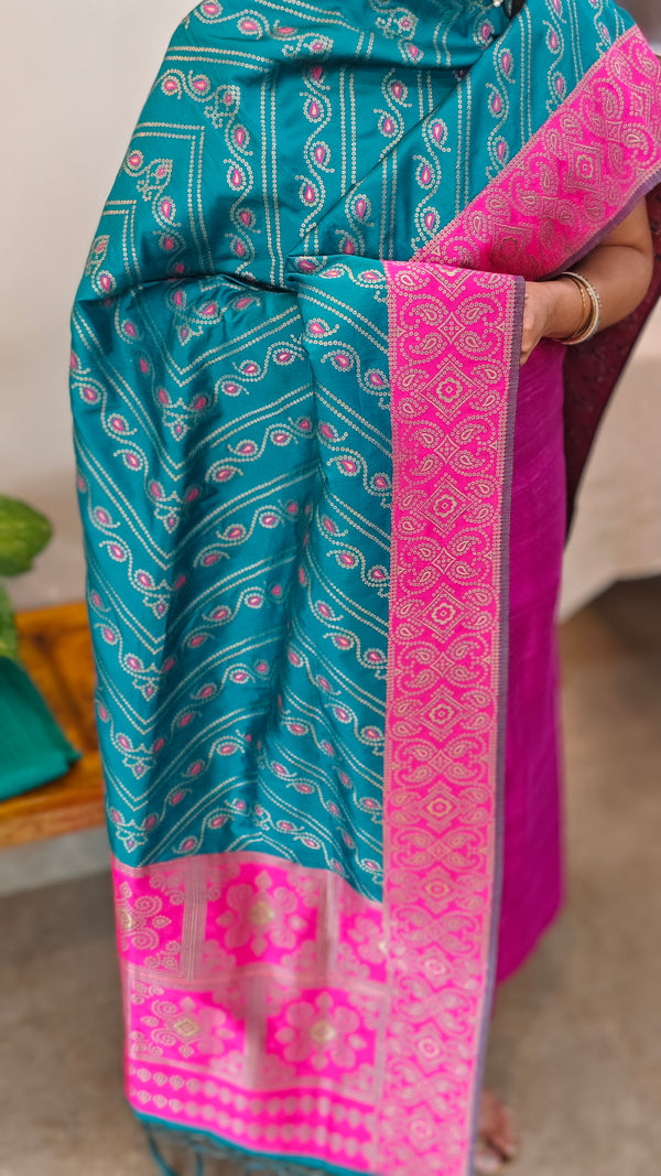 Magenta raw silk salwar with banarasi dupatta