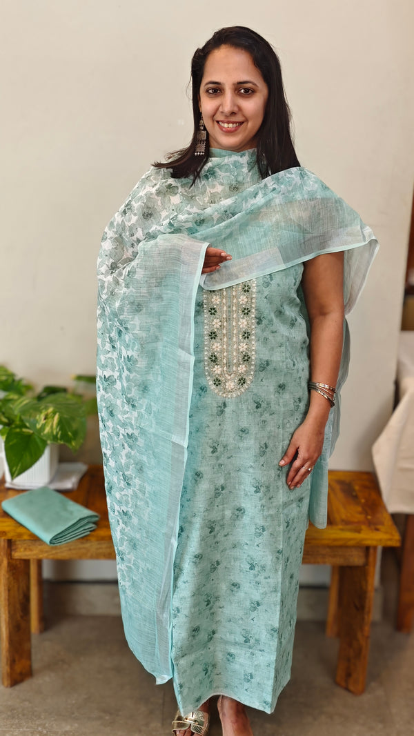 Teal blended linen suit