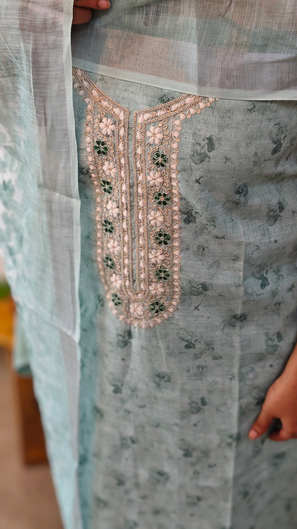 Teal blended linen suit