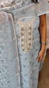 Blue linen embroidered suit