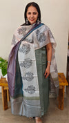 Block printed tussar silk suit