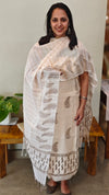 Off white block printed chanderi suit