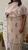 Off white block printed chanderi suit