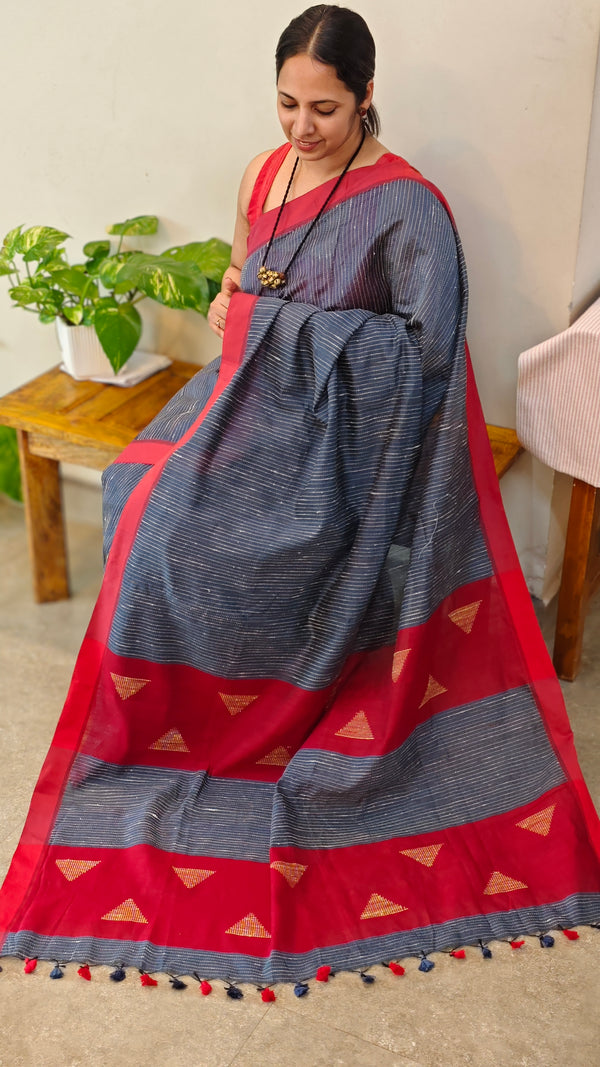 Blue saree with red borders