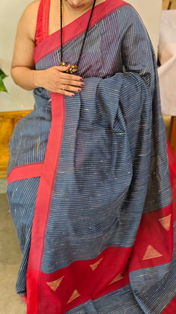 Blue saree with red borders