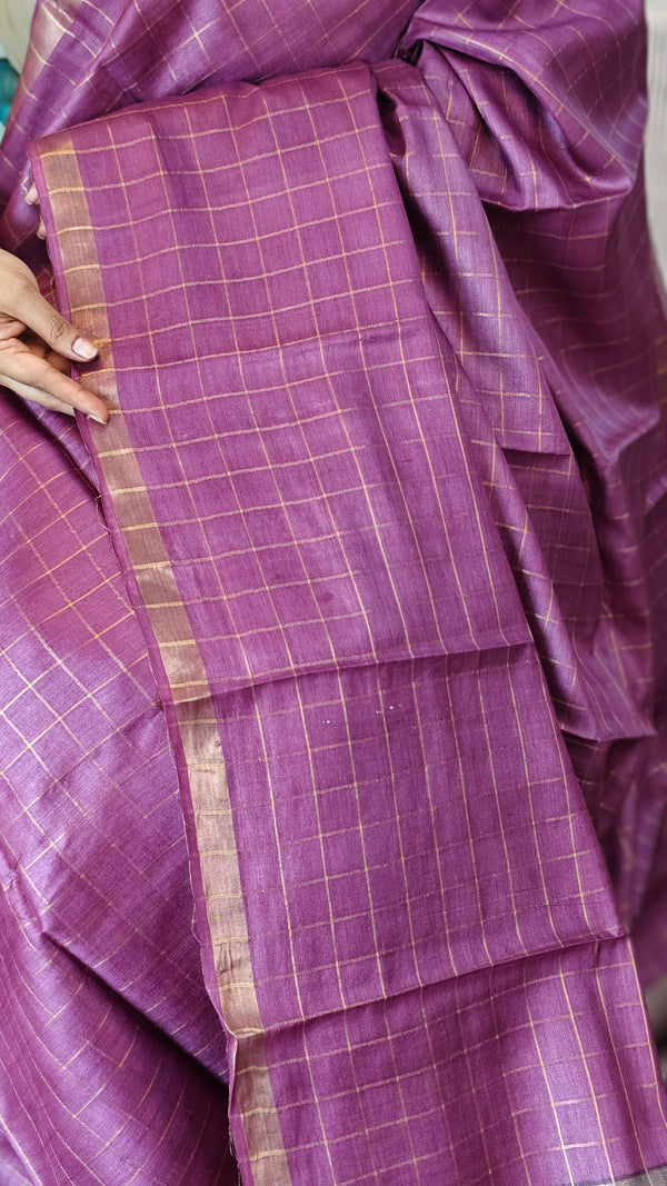 CTPR - Magenta zari checked tussar silk saree