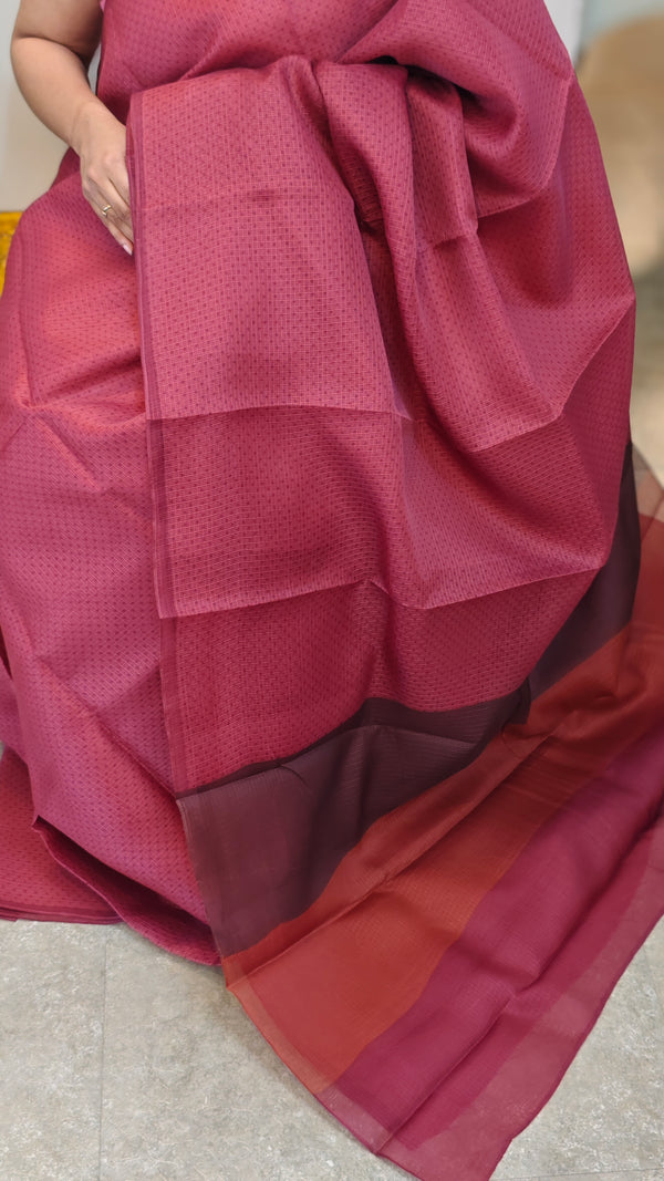 AXPR - Maroon silky kota printed saree