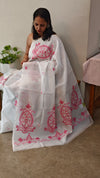 AS32 - White net kota saree with kutch work
