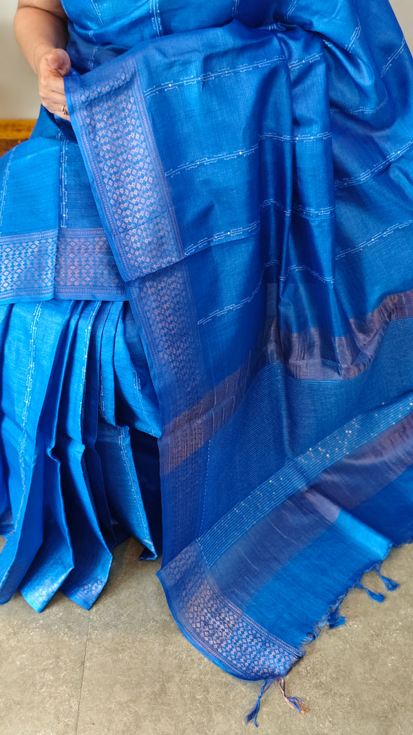 LKA - Blue tussar silk sare