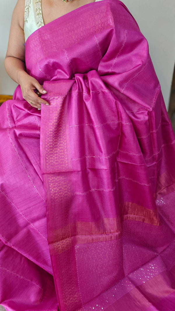 LKA - Magenta tussar silk saree