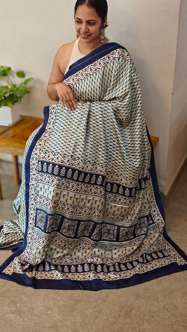 Blue semi crepe saree