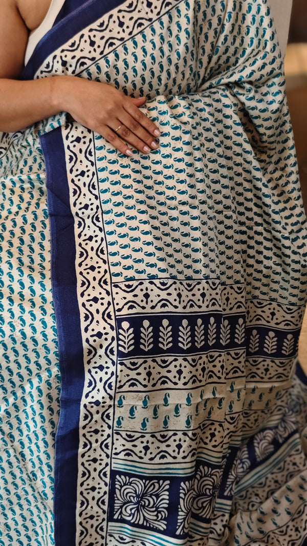 Blue semi crepe saree