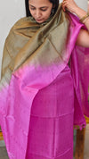 23LK - Dual shade tussar silk suit - Pink and olive green