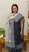Black and white block printed tussar silk suit