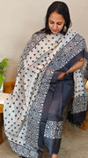 Black and white block printed tussar silk suit
